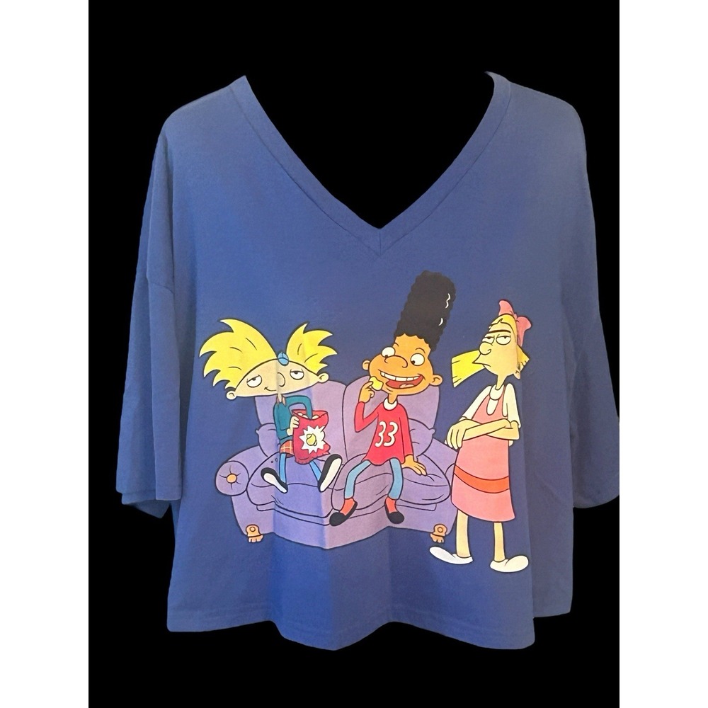 Hey Arnold Nickelodeon‎ Short Sleeve Cropped Graphic T Shirt Size XXXL 3XL Blue